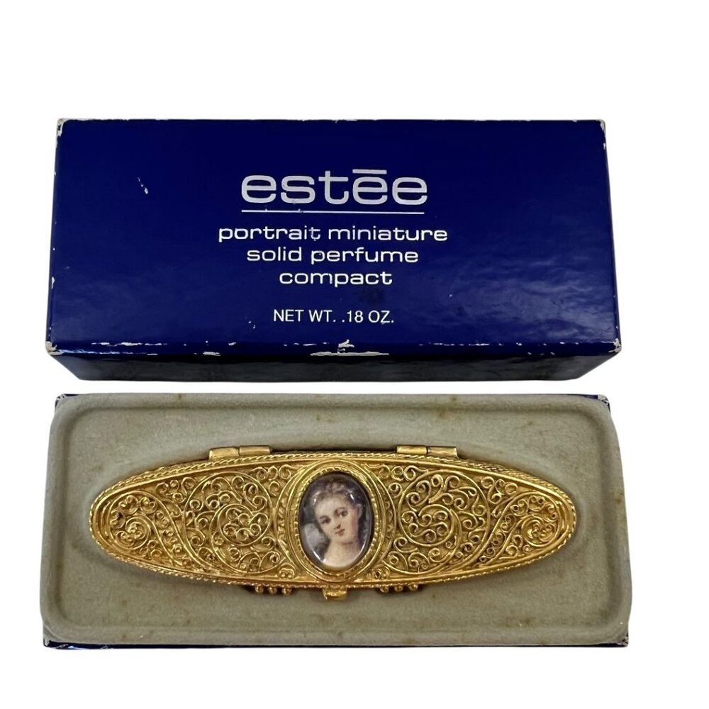 Estee Lauder Solid Perfume Compact Victorian Revival Cameo Portrait Filigree 70s